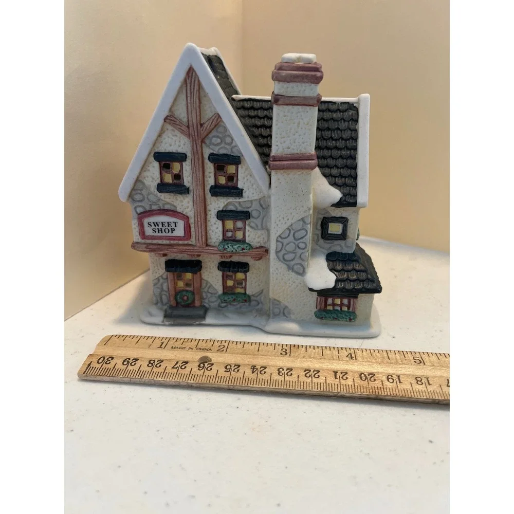 Ceramic Christmas Village Sweet Shop Tudor Style Holiday Decor Building
